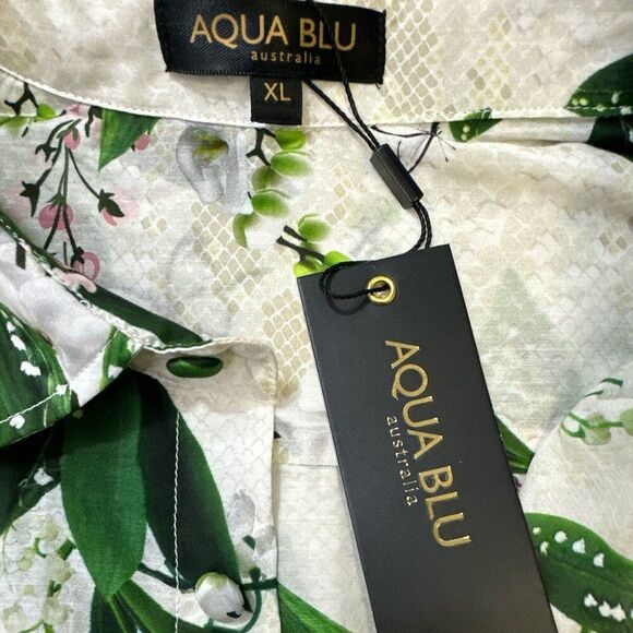 Aqua Blu Australia Carter Resort Shirt Cotton Silk Floral Butterfly Sz XL NWT - Picture 7 of 13